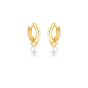 Brinco argola com pingente pérola com banho de ouro 18k