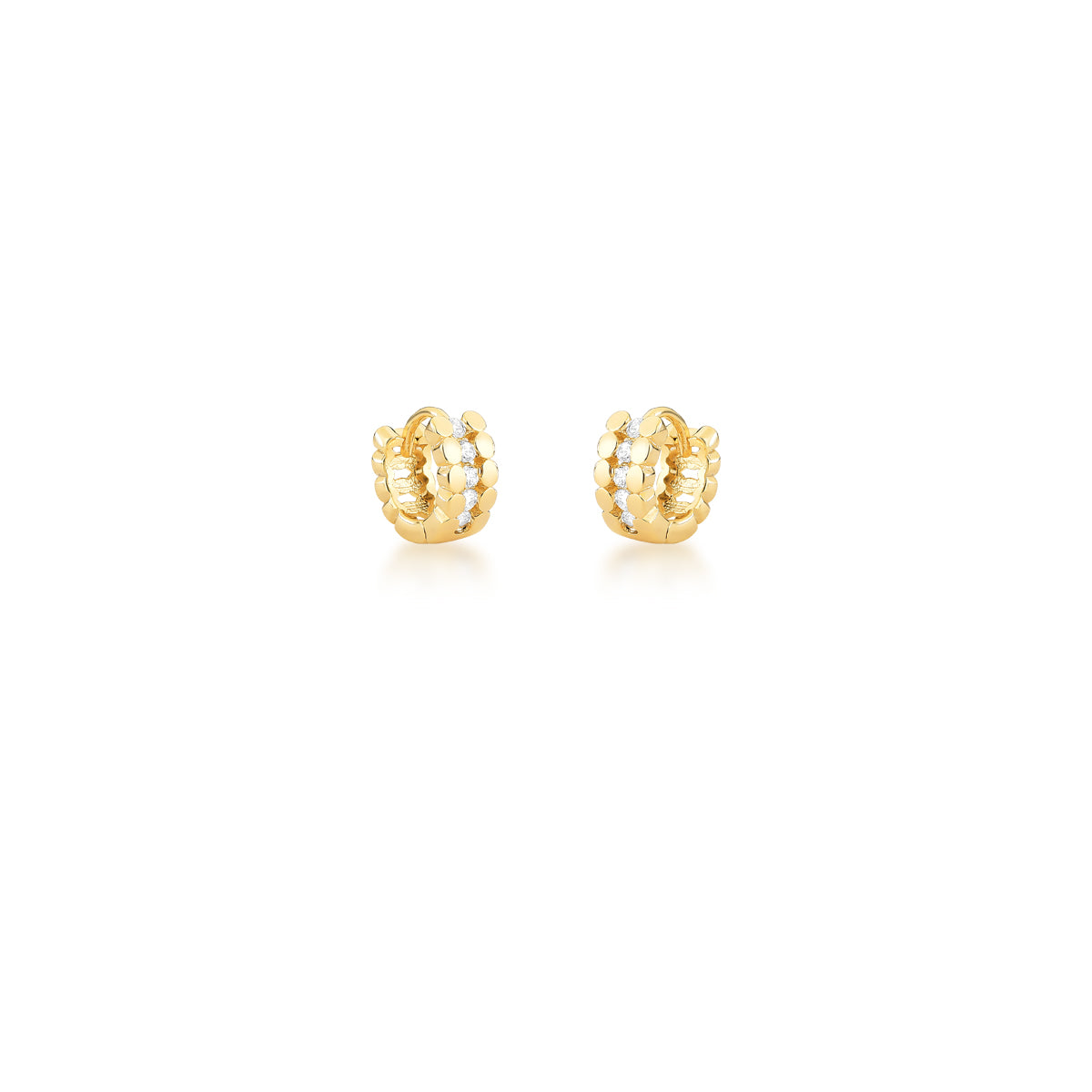 Brinco argolinha ovais lisos e zirconia dourado