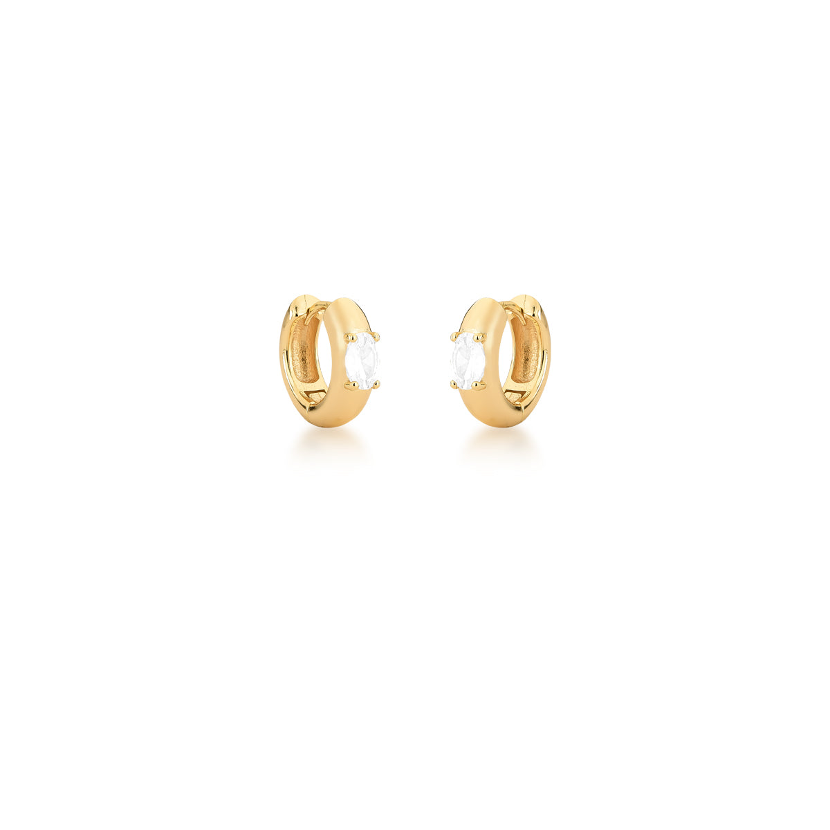 Brinco argola lisa com oval cristal dourado