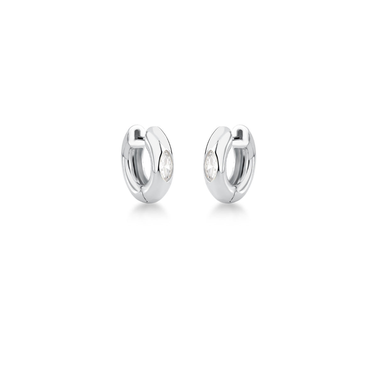 Brinco argola lisa com gota cristal com banho de ródio branco