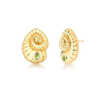 Brinco caracol com gota berilo dourado