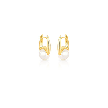 Brinco argola menor gota com pérola com banho de ouro 18k
