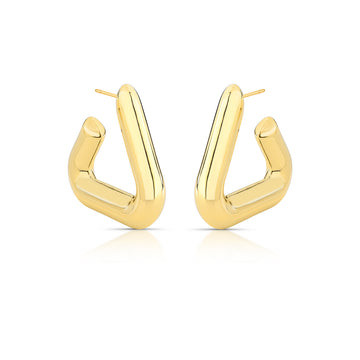 Brinco argola tubo triangular lisa com banho de ouro 18k