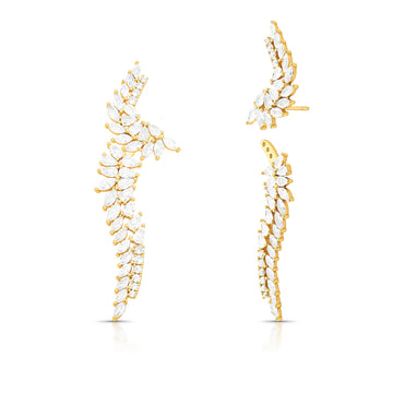 Brinco ear jacket 2 em 1 Luxo com gotas em zircônia cristal e banho de ouro 18k
