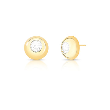 Brinco oval liso com zircônia cristal com banho de ouro 18k