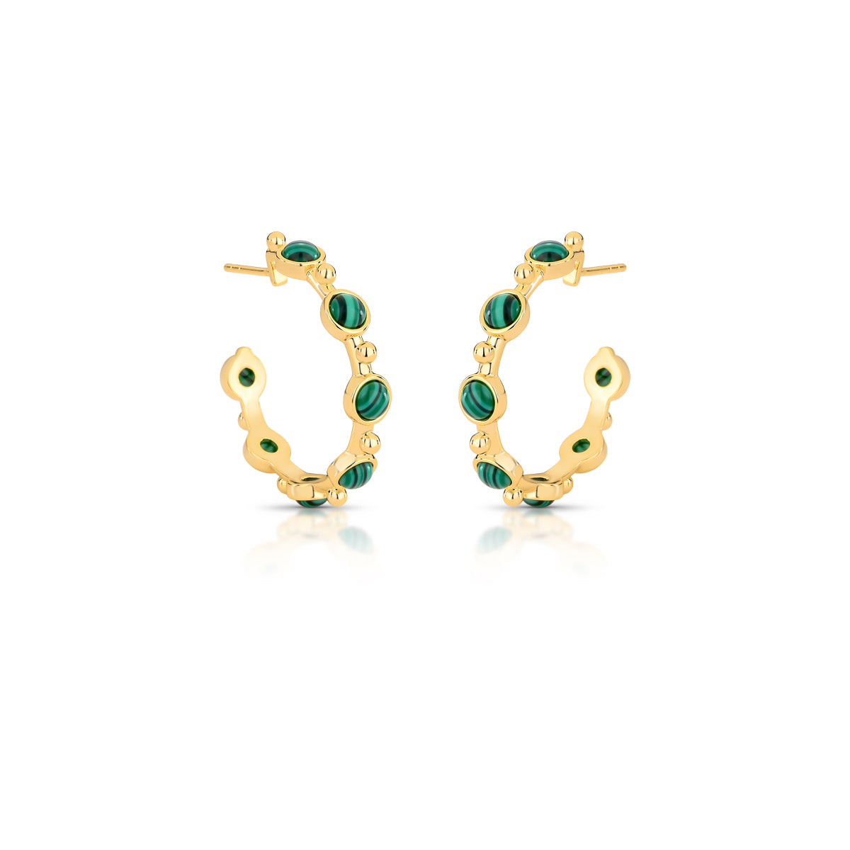 Brinco argola ovais malaquita com banho de ouro 18k
