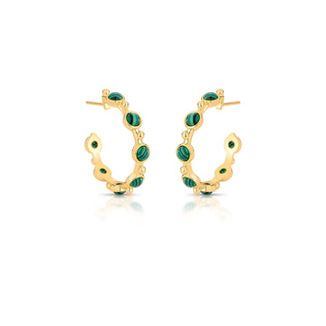 Brinco argola ovais malaquita com banho de ouro 18k