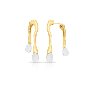 Brinco ear jacket orgânico com gota cristal com banho de ouro 18k