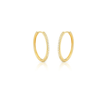 Brinco dou argola slim cravejada com banho de ouro 18k