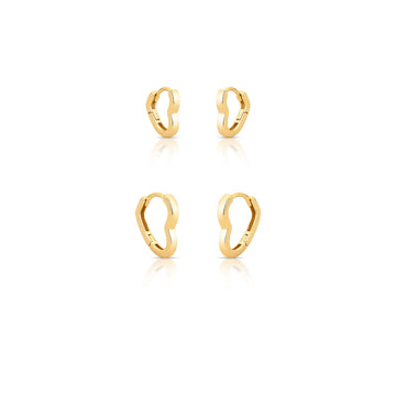Brinco Dupla de argolinhas em formato de coração liso e banho de ouro 18k