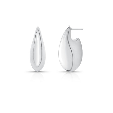 Brinco argola alongada bold com banho de ródio branco