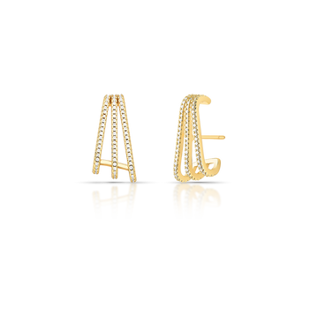 Brinco ear hook triplo cravejado com banho de ouro 18k