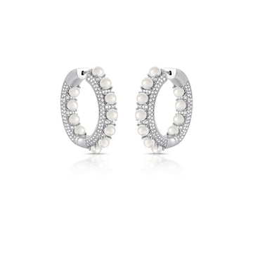 Brinco argola luxo cravejado com pérolas com banho de ouro 18k