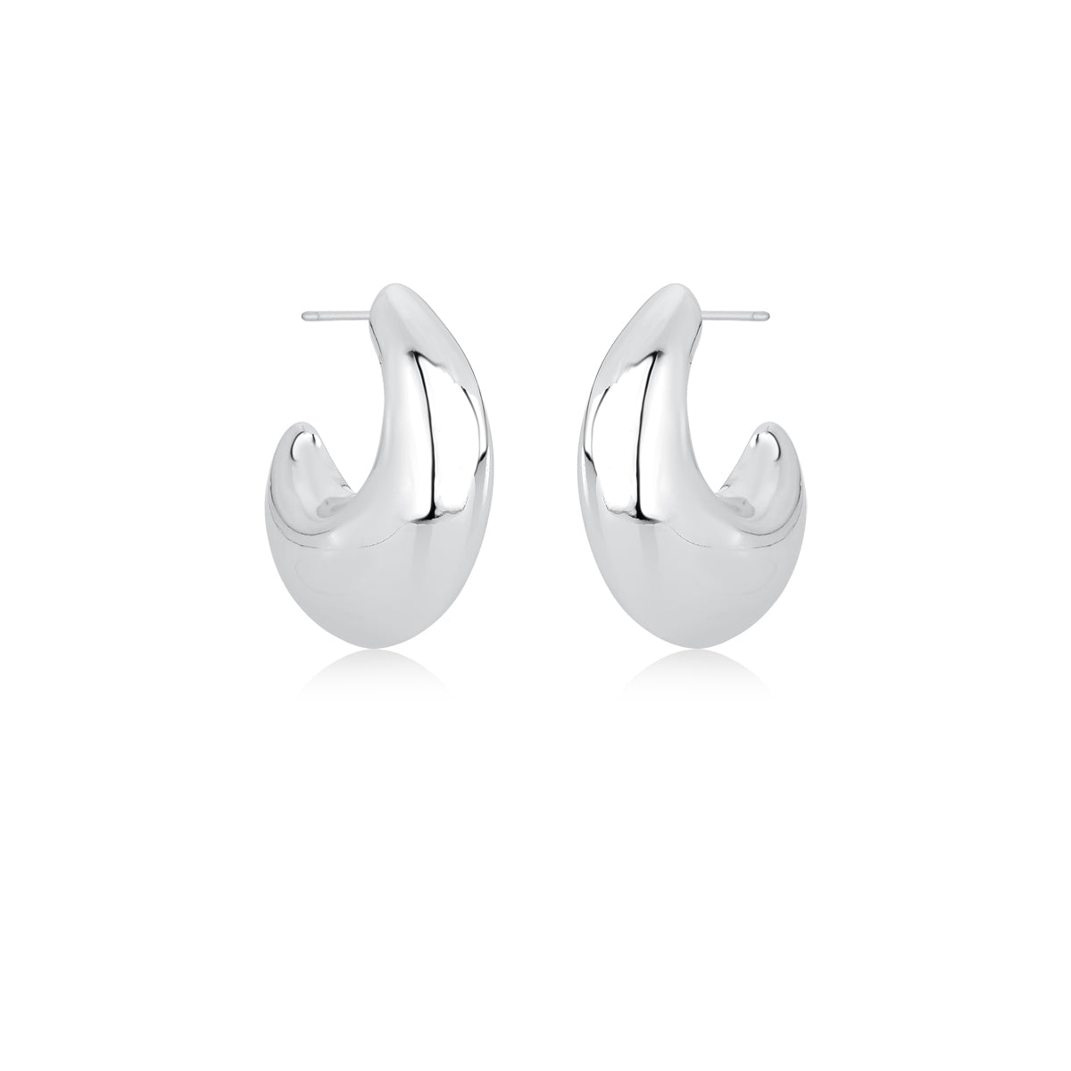 Brinco argola vírgula bold com banho de ródio branco