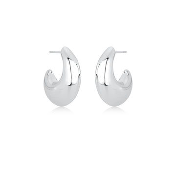Brinco argola vírgula bold com banho de ródio branco