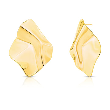 Brinco maxi placa orgânica com banho de ouro 18k