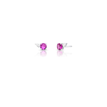 Brinco prata 925 oval turmalina rosa e gota cristal