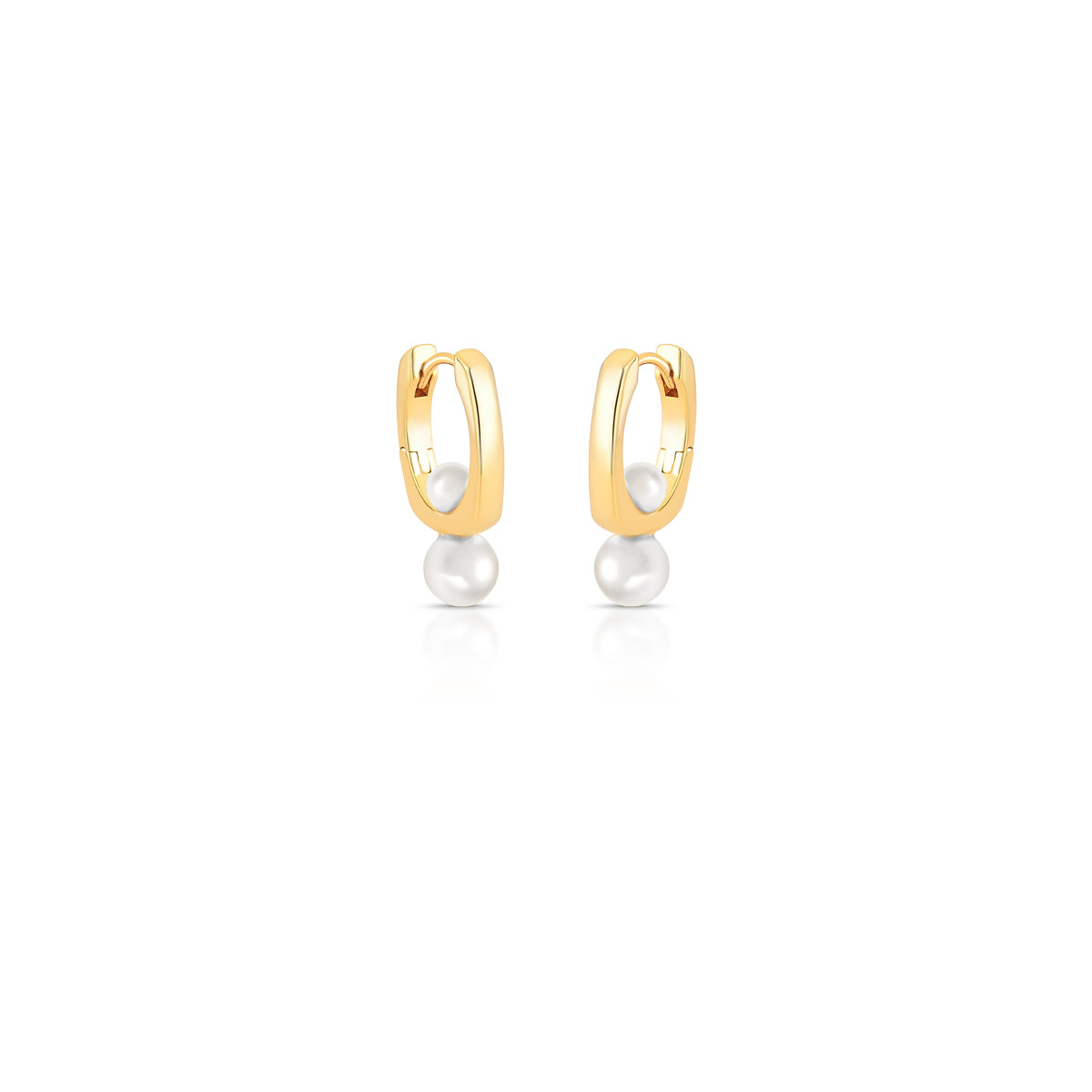 Brinco argola quadrada com 2 pérolas com banho de ouro 18k