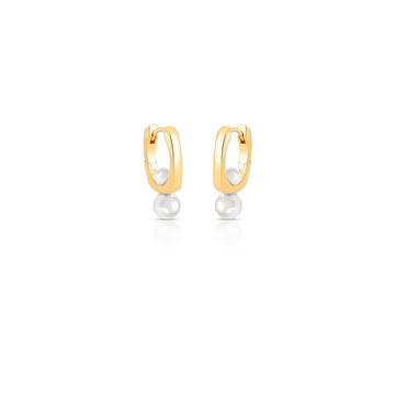 Brinco argola quadrada com 2 pérolas com banho de ouro 18k