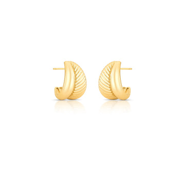 Brinco argola dupla lisa e texturizada com banho de ouro 18k