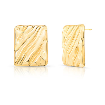 Brinco maxi retângulo trabalhado com banho de ouro 18k