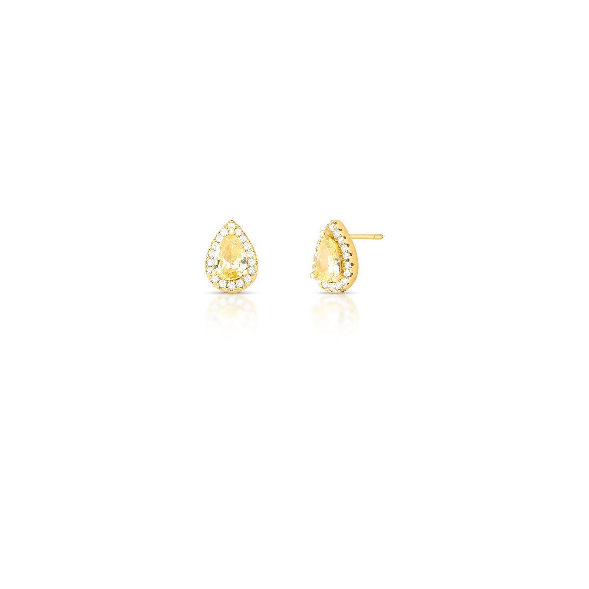 Brinco gota citrino entorno cravejado com banho de ouro 18k