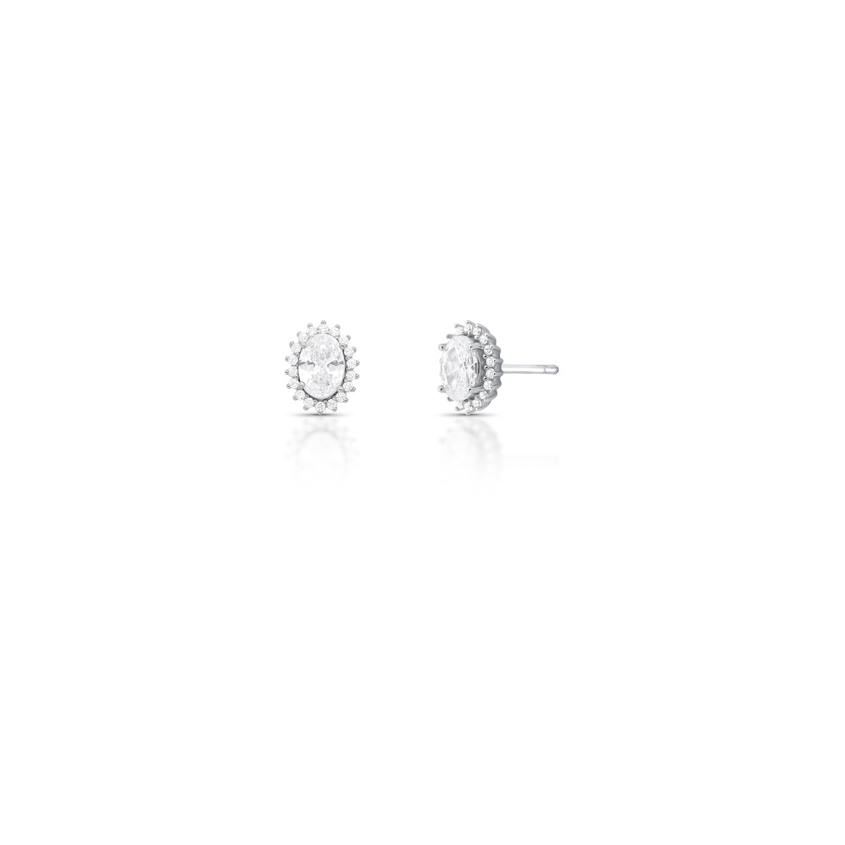 Brinco prata 925 oval cristal entorno cravejado