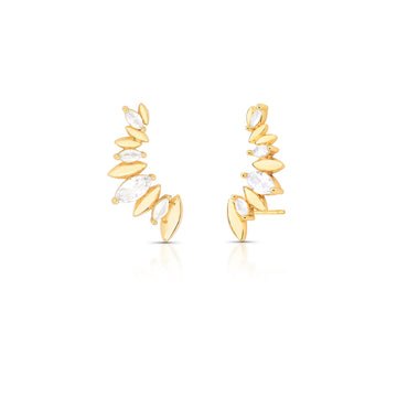 Brinco ear cuff gotas lisas e gotas com zircônia cristal e banho de ouro 18k