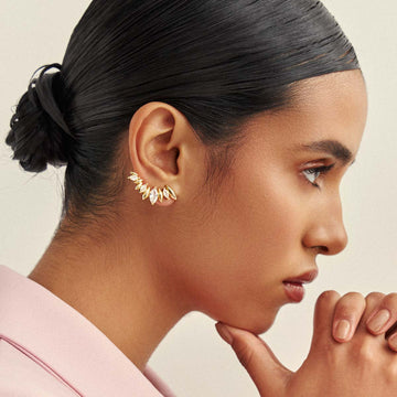 Brinco ear cuff gotas lisas e gotas com zircônia cristal e banho de ouro 18k