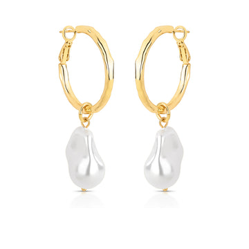 Brinco argola com pérola barroca e banho de ouro 18k