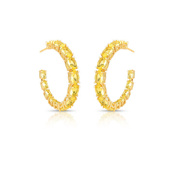 Brinco argola zircônias ovais citrino luxo com banho de ouro 18k