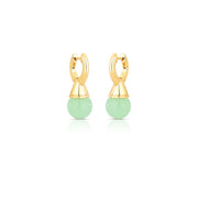 Brinco argola gota pingente pingo verde claro com banho de ouro 18k