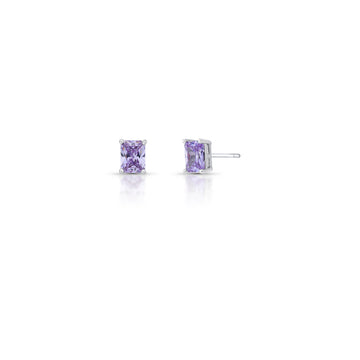 Brinco retângulo com zircônia na cor lavanda e banho de ródio branco