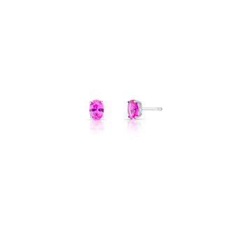 Brinco prata 925 oval P turmalina rosa com banho de ródio branco