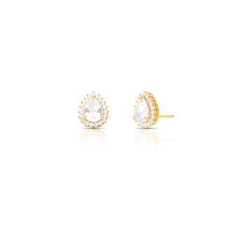 Brinco gota cristal entorno cravejado com banho de ouro 18k