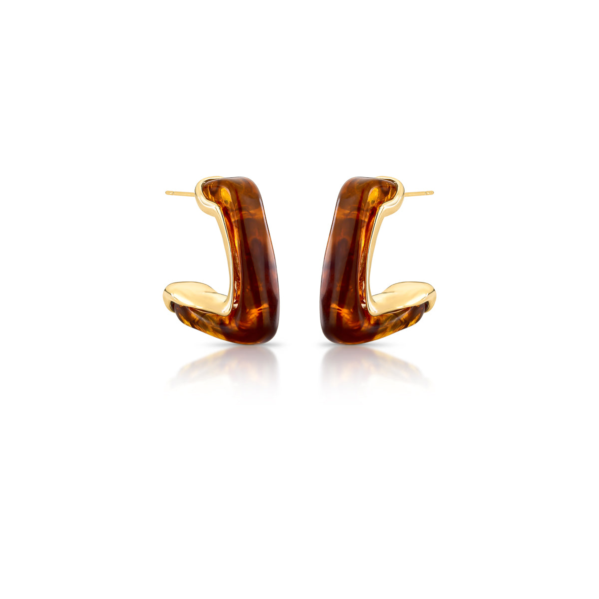 Brinco argola resina marrom com banho de ouro 18k