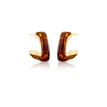 Brinco argola resina marrom com banho de ouro 18k
