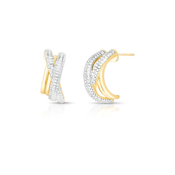 Brinco linhas entrelaçadas lisas e cravejadas com banho de ouro 18k