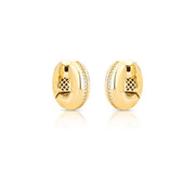 Brinco argola abaloada linha cravejada com banho de ouro 18k