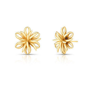 Brinco flor camadas com banho de ouro 18k
