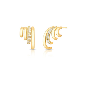 Brinco argola 4 linhas lisas e cravejadas com banho de ouro 18k