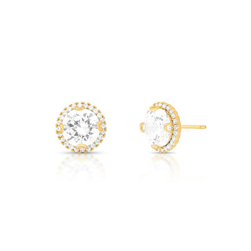 Brinco oval maior com zircônia cristal e entorno cravejado com banho de ouro 18k
