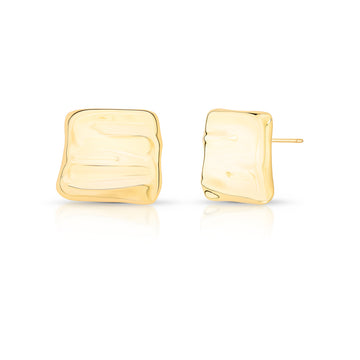 Brinco maxi quadrado com textura e banho de ouro 18k