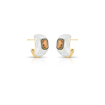 Brinco argola luxo cravejada abaloada marrom com banho de ouro 18k
