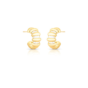 Brinco  argola frisada com detalhe zircônia cristal e banho de ouro 18k