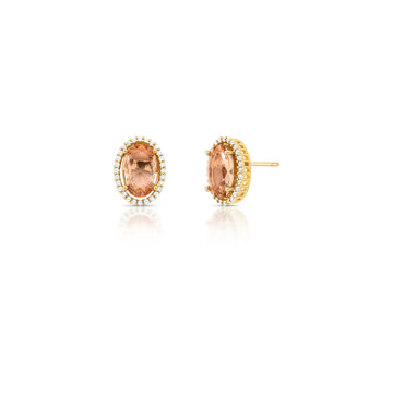 Brinco oval champanhe entorno cravejado e banho de ouro 18k