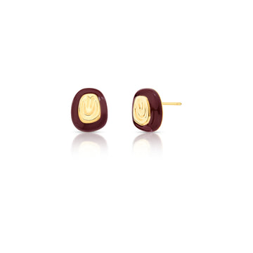Brinco orgânico resina marrom com banho de ouro 18k