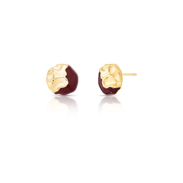 Brinco oval orgânico duo esmaltado com marrom e banho de ouro 18k