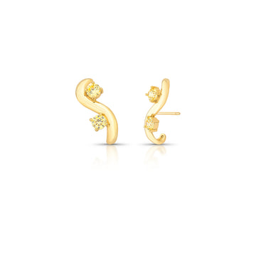 Brinco ear hook liso ondulado com zircônia citrino e banho de ouro 18k