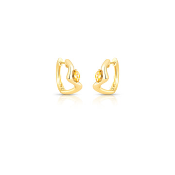 Brinco argola ondulada com gota citrino e banho de ouro 18k